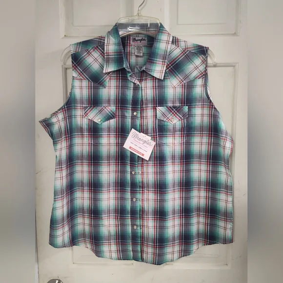 Wrangler Multicolor Plaid Sleeveless Top - Picture 1 of 5